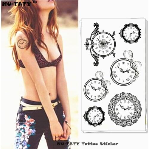 Nu-TATY Wise Time Circle Clock Temporary Tattoo Body Art Arm Flash Tattoo Stickers 17*10cm Waterproof Fake Painless Tattoo