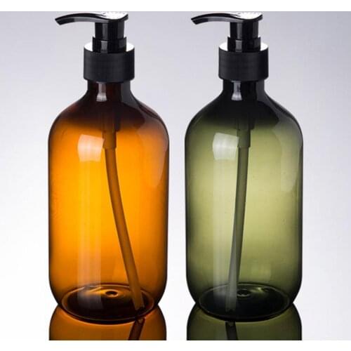 300ml/500ml Amber Plastic Empty Squeeze Bottle With Black Lotion Pump Sample Containers For Body Lotion Shower Gel Lotion Jars
