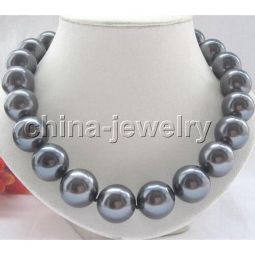 Jewelry Wholesale priceBeautiful 18" 18mm peacock black perfect south sea shell pearl necklace