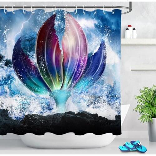 Beautiful Mermaid Tail Shower Curtain Bathroom Bathtub Decor Polyester Fabric Washable Bath Curtains Waterproof with Hooks