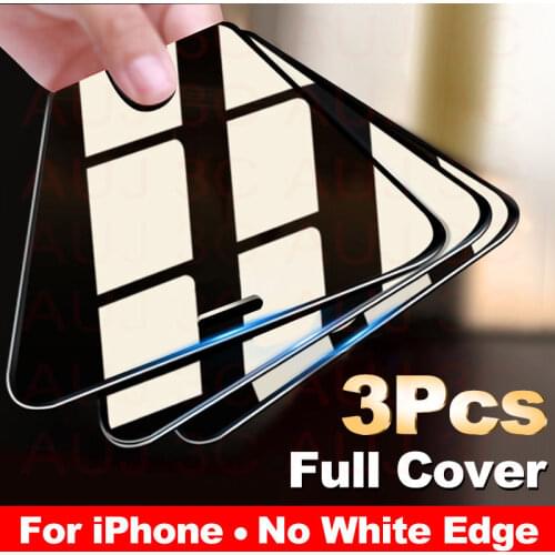 3PCS Full Cover Protective glass on For iPhone 11 Pro Max tempered Glass Film On iPhone X XR XS Max Screen Protector Curved Edge