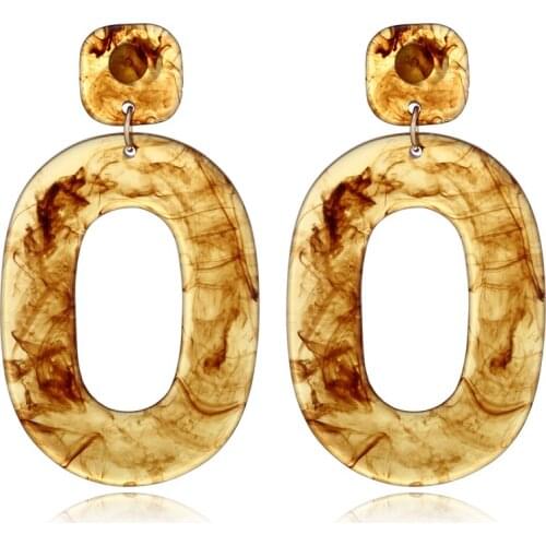 2 pairs/pack Fringed Acrylic Popular Street Shooting Geometric Water Drop Earrings Female Oval Pendant Charm Jewelry