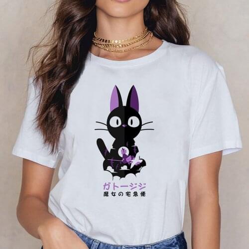 Tops T Shirt Women Kiki Cat Maternity Design Black Cotton Female Shirt