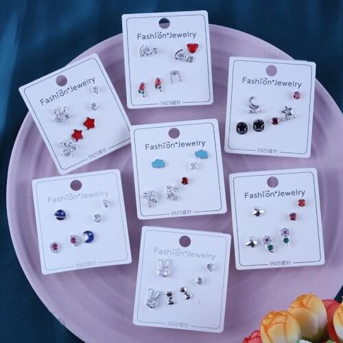 Women Heart Star Mini Earrings Set Fashion Girl Small Jewelry Square Leaf Pearl 3-pairs Stud Earring Sets Lady Mini Jewelry Gif