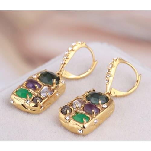 Women Rhinestone gold plated earrings drop zircon high end jewelry for ladies