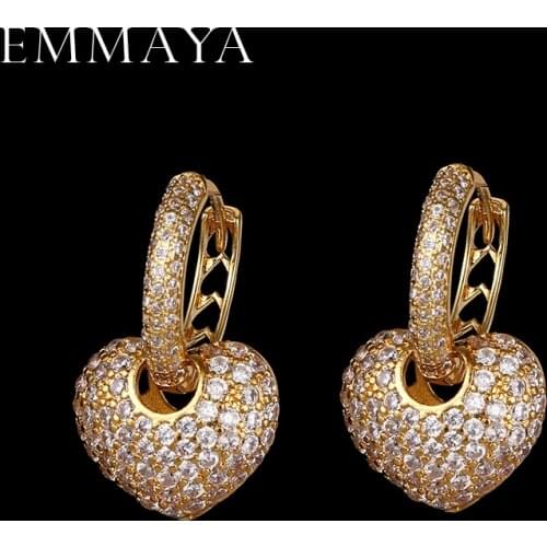 EMMAYA Luxury Heart Shape Earrings Pave Setting with AAA Cubic Zirconia Wedding Earring Earrings for Women Jewelry Brincos