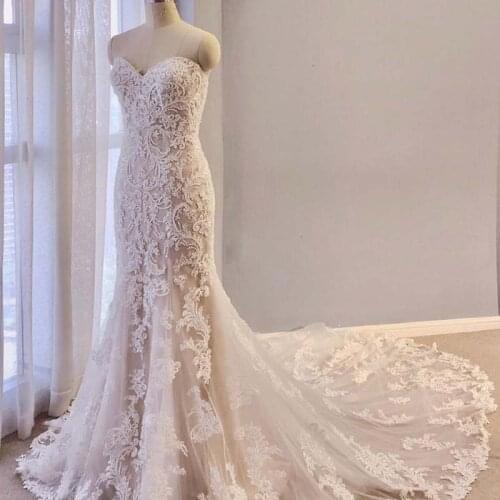 Mermaid Trumpet Wedding Dress Sweetheart Sleeveless Slim Lace Beading Embroidery Sexy Fishtail Long Bridal Gown with Cape