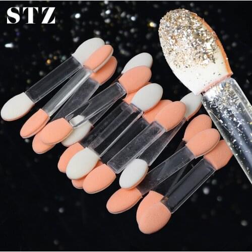STZ 10pcs Double-end Eyeshadow Eyeliner Applicator Mirror Powder Flakes Nail Brush Portable Make Up Sponge Sticks Cosmetic NJ194