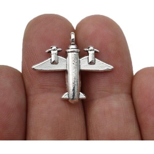 10pcs Antique Silver Plane Charms Pendants for Jewelry Making Bracelet DIY Accessories 24x21mm