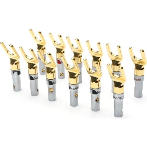 12PCS Nakamichi Banana Plug Y-Type Gold Plated Copper Silver Banana Connectors Speaker Adapter Cable Wire Connectors Kit