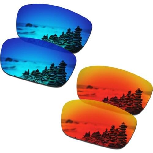 SmartVLT 2 Pairs Polarized Sunglasses Replacement Lenses for Oakley Drop Point Ice Blue and Fire Red