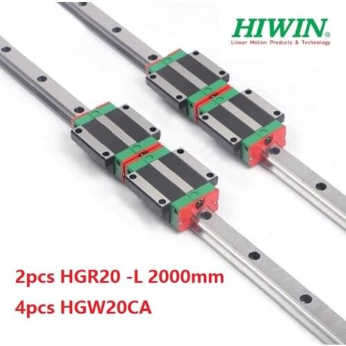 2pcs origial Hiwin rail HGR20 -L 2000mm linear guide + 4pcs HGW20CA HGW20CC flange carriage blocks for cnc router