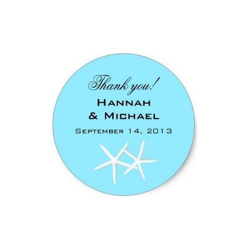 3.8cm Aqua Starfish Round Personalized Labels Classic Round Sticker