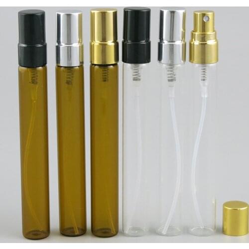 360 x 10ml Promotion Glass Perfume Spray Amber Clear Bottle 1/3 OZ Women Cosmetic Spray Container Small Refillable Aluminum Cap