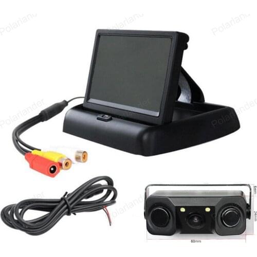 4.3" Car Foldable Monitor TFT LCD display +Auto Rearview reverse Camera With 2 Parking Sensors Radar