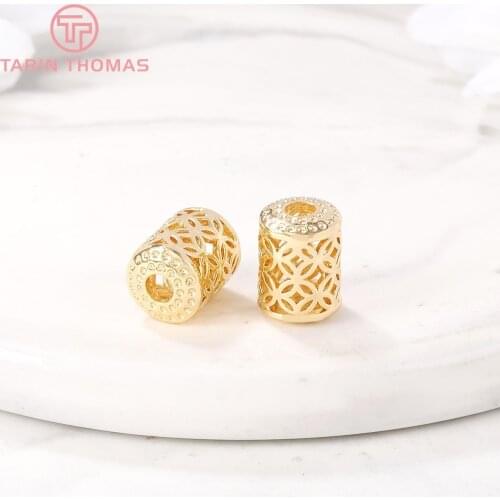 4PCS 8x10.5MM 24K Gold Color Plated Brass Hollow Cylinder Spacer Beads Bracelet Beads High Quality Diy Jewelry Accessories