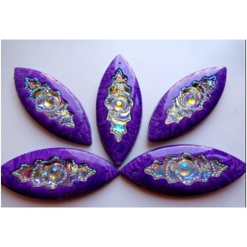 Purple/Blue/Red Two Hole Rhinestone Sewed Flat Back 50* 20mm Resin Crystal Big Stone Dress Handmade Accessories 5pcs