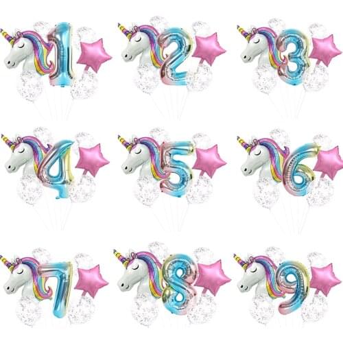 7Pcs Rainbow Unicorn Party Balloons Unicorn Birthday Decoration Number Balloon Kids Birthday Party Decoration For Girls