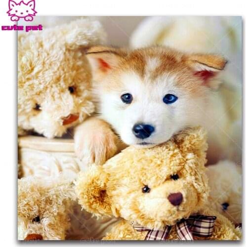 DIY Diamond embroidery white Husky full square Diamond mosaic cute puppy Full round Diamond painting Cross stitch toys Bear dog