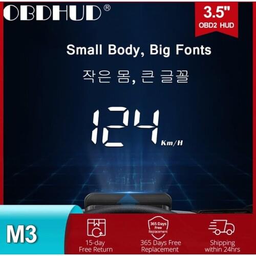 WIIYIII Newest M3 Head Up Display Car OBDII EUOBD 3.5" Windshield Projector HUD Display Shift Reminder Water Temp. RPM KM/H MPH