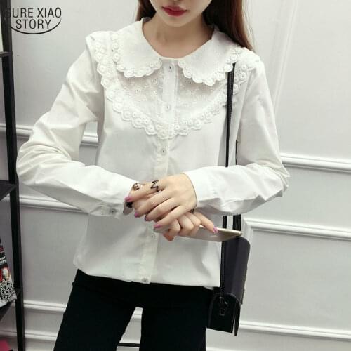 2021 Doll Lace Collar blouses Autumn Small Fresh Stringy Selvedge Embroidery Render of Cotton White Bottoming Shirts 328F 30