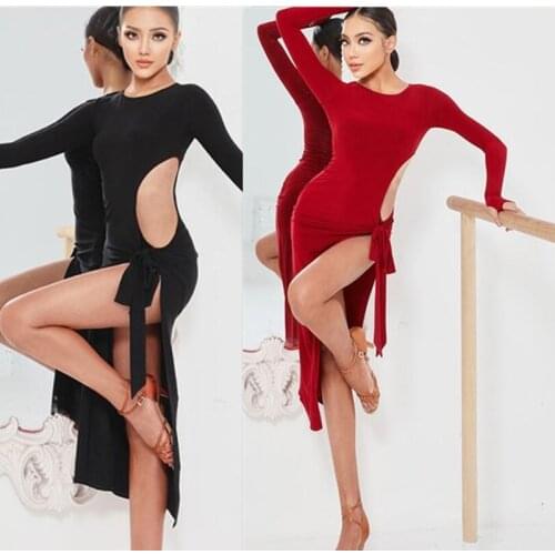 Long Latin Dance Dress Black mesh latin dress Tango Dress Rumba ChaCha high vent split latin dresses woman zym 2033