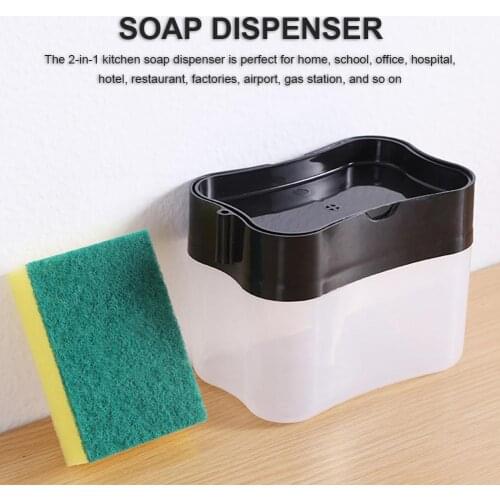 Soap Dispenser With Washing Sponge Soap Pump 2-in-1 Manual Press Liquid Soap Box Kitchen Dishwashing Dispenser