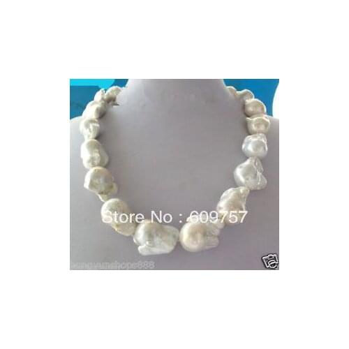 Use Extremely Natural Pearl NECKLACES REAL HUGE AAA SOUTH SEA WHITE BAROQUE PEARL NECKLACE good women gift -jewelry