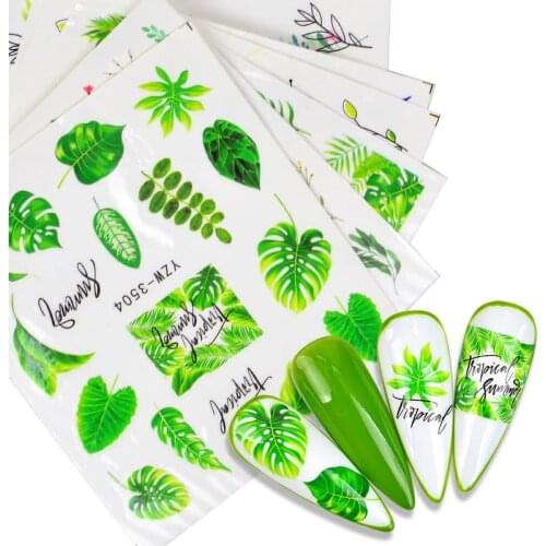 Colorful Flower Green Leaf Pattern Nail Art Stickers Slider Transfer Nail Stickers Decal Spring DIY Manicure Nail Decoration