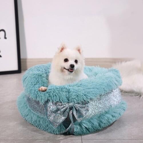 Pet Bed Warm Plush Dog Cat Sofa Round Bow Style Winter Pet Nest For Kitten Puppy Chihuahua Soft Sleeping Cushion dog Supplies