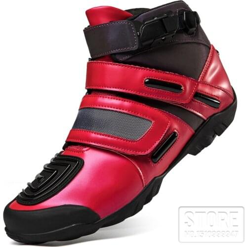 Men Motorcycle Boots Botas De Moto Summer Breathable Motorbike Chopper Cruiser Touring Ankle Shoes Motorcycle Shoes Red