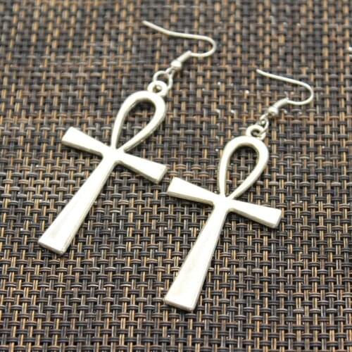 New Fashion Handmade Cross Egyptian Ankh Life Symbol Flower Cross Pendants Silver Color Earrings For Womens Style