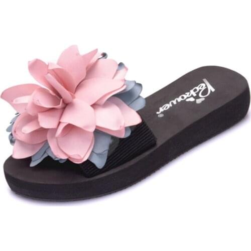 Summer new Beach Womens flip flops hand made flowers low heel thick bottom wholesale sandals womens slippers