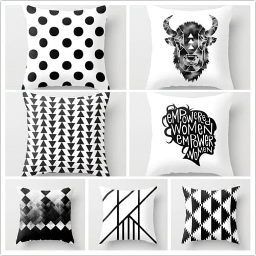 Simple Black and White Geometric Cushion Cover Regular Connection Grid Printed Pillow Cover Sofa Car Decor Pillowcases