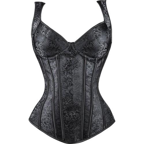 Caudatus Sexy Straps Corset with Cup Lingerie zipper side overbust waist trainer bustier plus size gothique corsets and bustiers