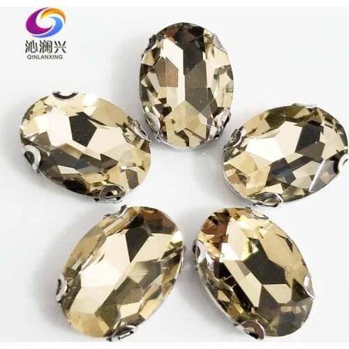 Light coffee oval shape High quality Glass Crystal sew on D shape Anti hook claw rhinestones,Diy/Clothing accessories SWTD04