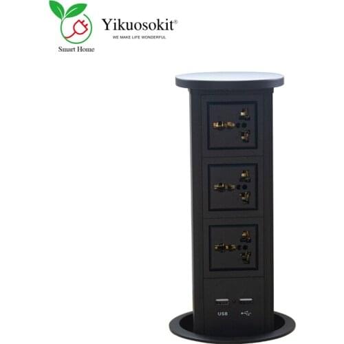 3 Ways Universal Power Sockets 2 USB Ports Pneumatic Drive Pop Up Hidden Desktop Electric Tabletop Outlet For Kitchen CE Rohs