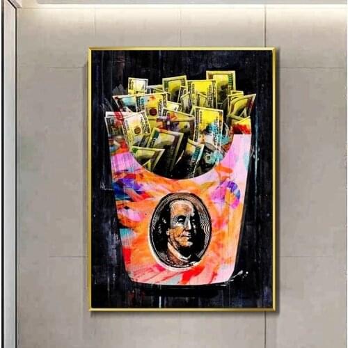 Inspiration Artwork Dollars in Bag Canvas Poster and Prints Money Motivation Graffiti Art Paintings for Modern Home Wall Decor