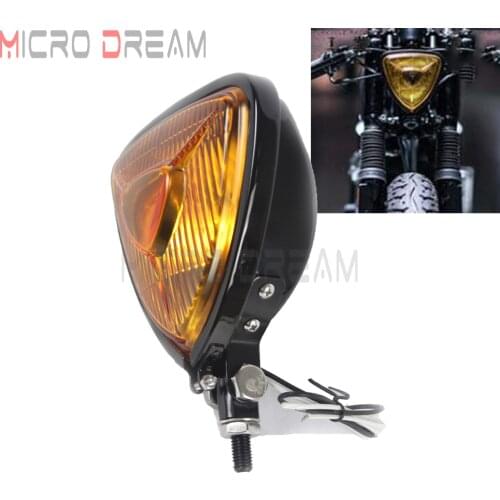 Motorcycle 12v 55w Vintage Head Lights Retro Triangle Yellow Lens Headlamp for Harley Chopper Cruisers Bobber Custom Headlight