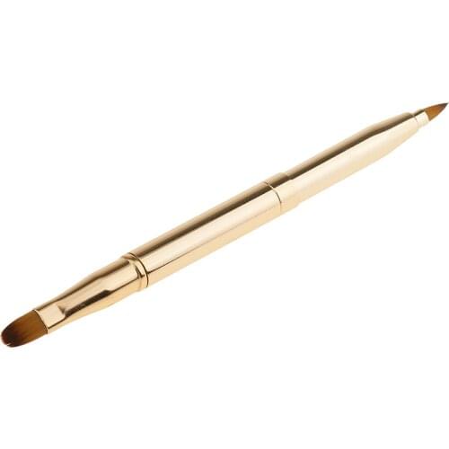 Retractable Lip Brush Travel Lipstick Gloss Makeup Tool Applicator, Gold Double