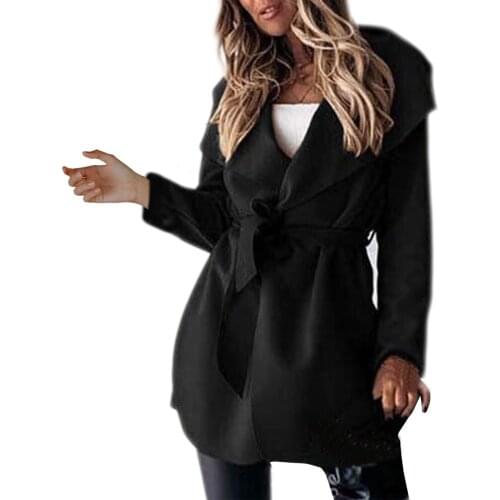 2021 Womens Solid Color Jackets Coats Turn-Down Collar Long Sleeve Blends Jackets Lace Up Bandage Jackets jaqueta feminina