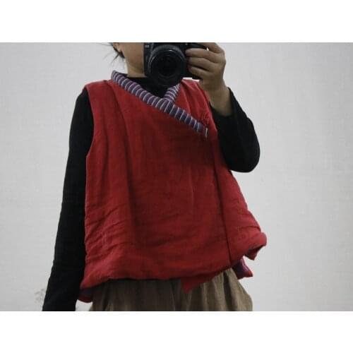 Women Linen Patchwork Padded Vests Ladies Vintage Sleeveless Tops Padded Waistcoat Outerwear Female 2020 Autumn Winter Vests