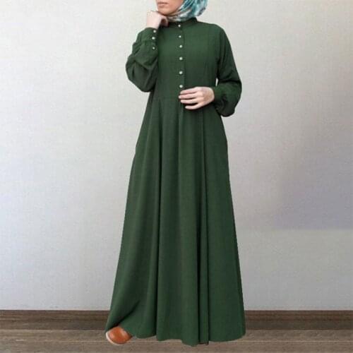 Dubai Women Muslim Abaya Dress Moroccan Kaftan Long Sleeve Solid Maxi Long Vestidos Islamic Eid Mubarak Sundress Robe Plus Size