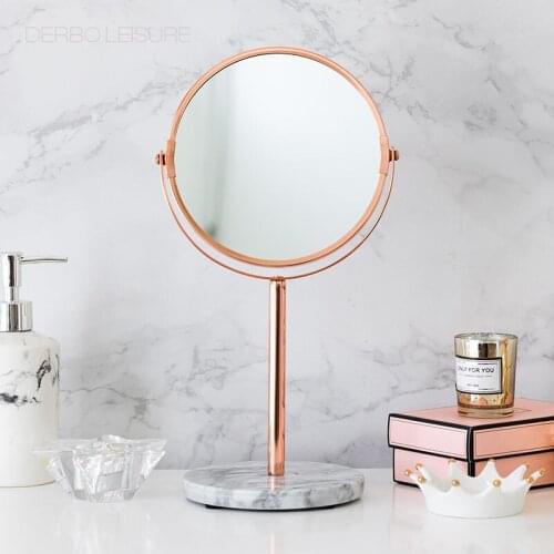 Modern Classic Fashion Design luxury marble base rose gold Color loft metal steel table top makeup cosmetic round mirror 1PC