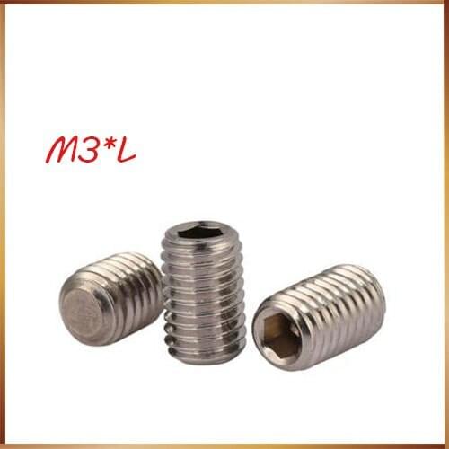 100Pcs/Set M3*3/4/5/6/8/10 DIN913 304 Stainless Steel Metric Thread Grub Screw Flat Point Hexagon Socket Set Screws Headless