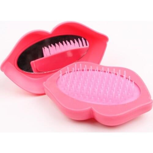 2 In1 Lips Shape Comb Anti-static Massage Mirror Hair Brush Salon Styling Professional Useful Hair Styling Tool Comb