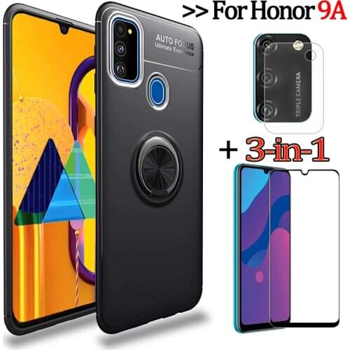 3-in-1 Phone Cases + Camera Glass for Honor9A/MOA-LX9N Magnetic Ring Silicone Cover Honor9 A Honor-9 A Huawei Y6P Case Honor 9A