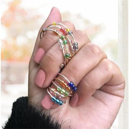 5Pcs Single Coil Spiral Glass Beads Copper Rotate Anti-stress Opening Fidget Rings for Daily Life