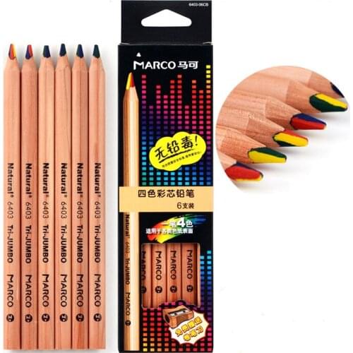 6pcs rainbow color pencil four color lead wood safety lead-free poisonous color pencil student DIY graffiti pencil rainbow color