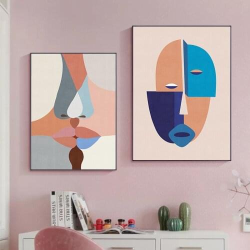 Abstract Contemporary Picture Home Decor Nordic Canvas Painting Wall Art Figure Face Kiss Posters and Prints for Living Room
